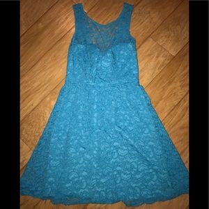Sky Blue Short Sleeveless Illusion Lace Dress